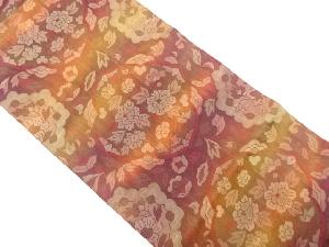 草花模様織り出し　暈し　名古屋帯